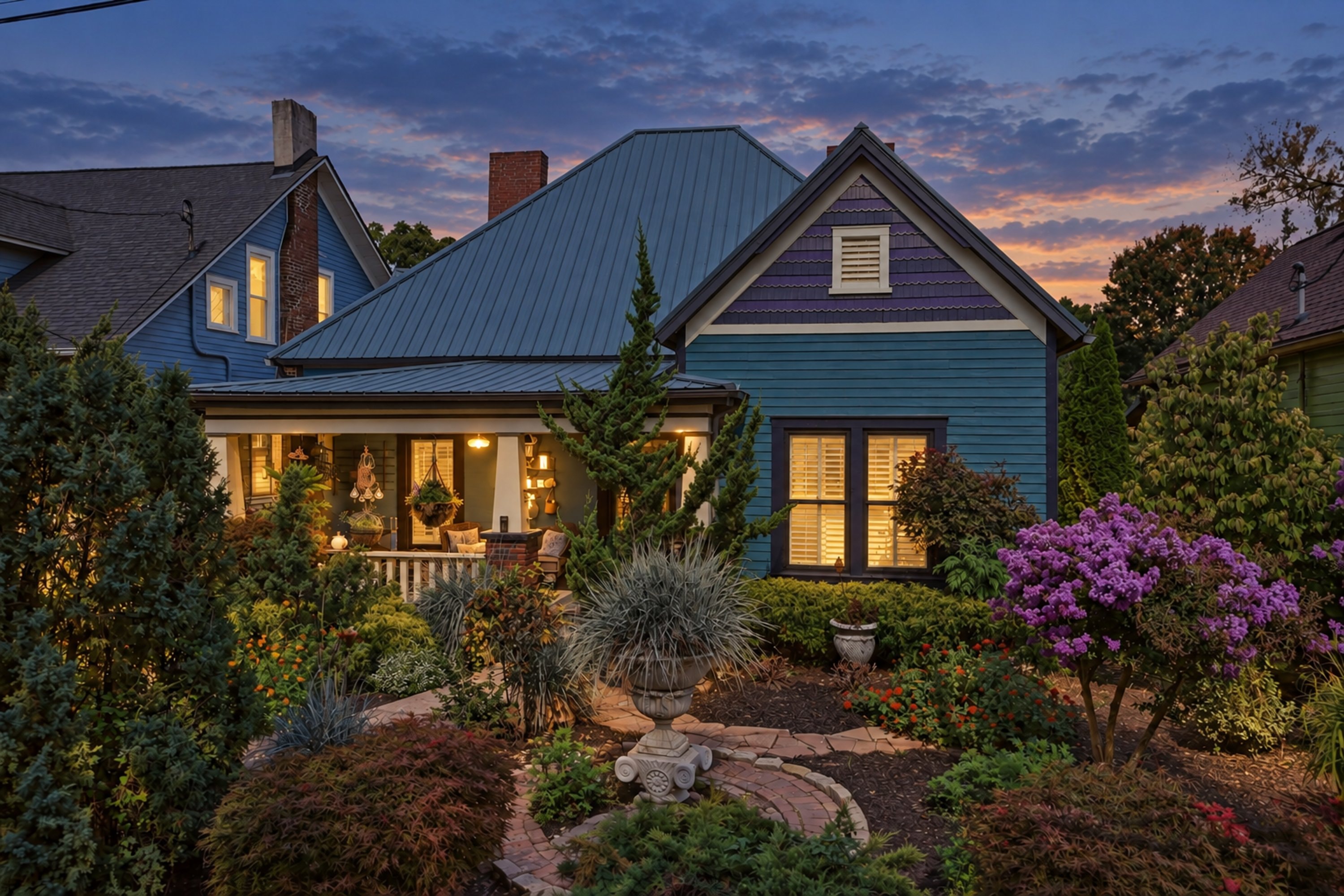 Charming home exterior at dusk